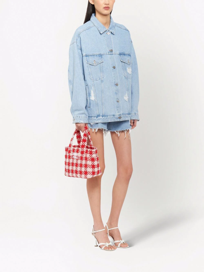 Miu Miu Check-print Terry Cloth Handbag In Rot