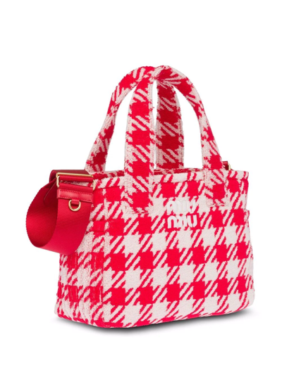 Miu Miu Check-print Terry Cloth Handbag In Rot