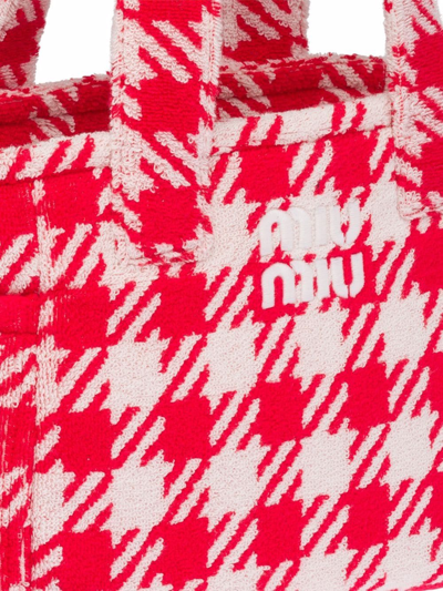 Miu Miu Check-print Terry Cloth Handbag In Rot