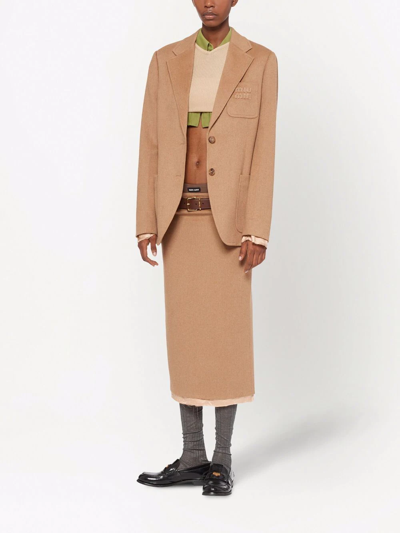Miu Miu Camel-hair Pencil Skirt In Braun