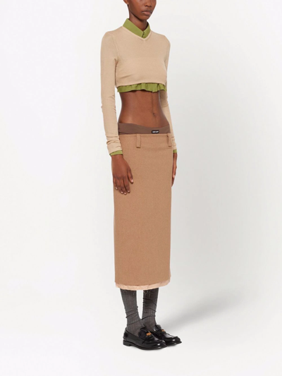 Shop Miu Miu Camel-hair Pencil Skirt In Braun
