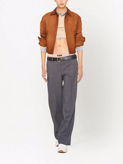 Miu Miu Prince Of Wales Wide Leg Wool Trousers With Elastic Waistband In Grau