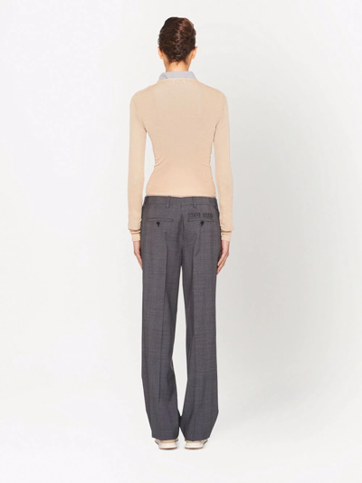 Miu Miu Prince Of Wales Wide Leg Wool Trousers With Elastic Waistband In Grau