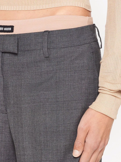 Miu Miu Prince Of Wales Wide Leg Wool Trousers With Elastic Waistband In Grau