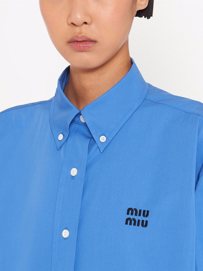 Shop Miu Miu Oversized Cotton Poplin Shirt In Blau