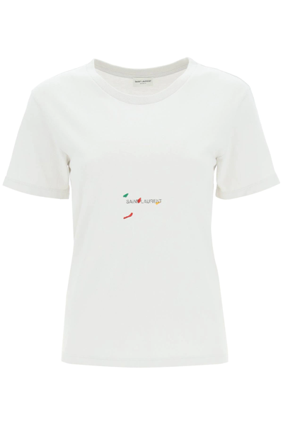 Shop Saint Laurent Logo T-shirt In Grey