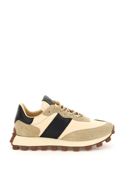 Shop Tod's Suede Leather And Nylon 1t Sneakers In Beige,black