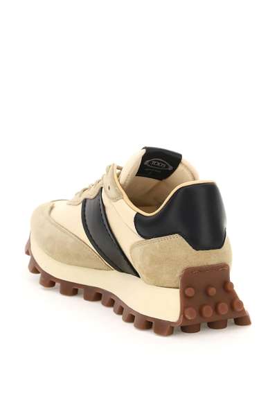 Shop Tod's Suede Leather And Nylon 1t Sneakers In Beige,black