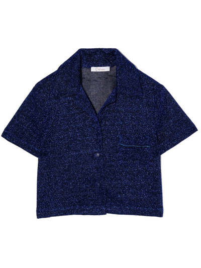 Shop Oseree Metallic-effect Short-sleeved Shirt In Blue