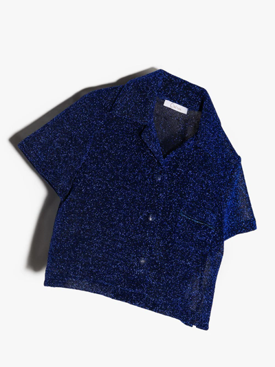 Shop Oseree Metallic-effect Short-sleeved Shirt In Blue