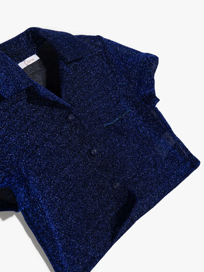 Oseree Metallic-effect Short-sleeved Shirt In Blue