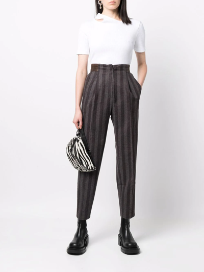 Pre-owned Versace 1980s Striped Tapered Trousers In Grey