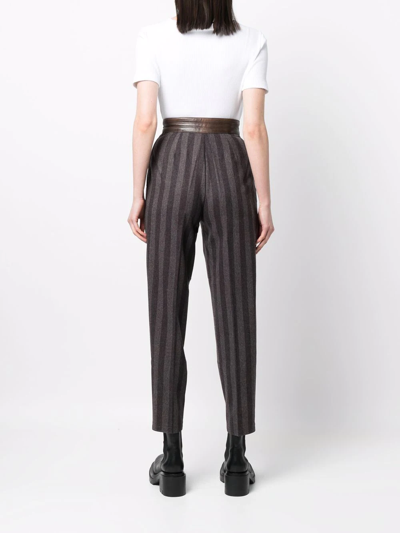 Pre-owned Versace 1980s Striped Tapered Trousers In Grey