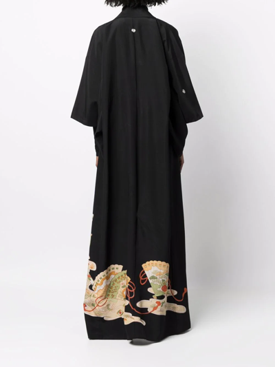 Pre-owned A.n.g.e.l.o. Vintage Cult 1970s Graphic-print Silk Kimono In Black