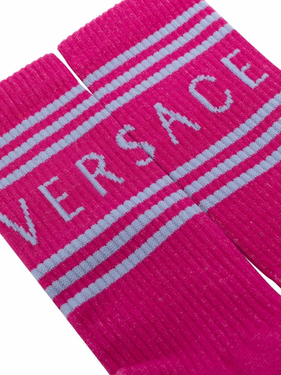 Shop Versace Logo-intarsia Ankle Socks In Pink