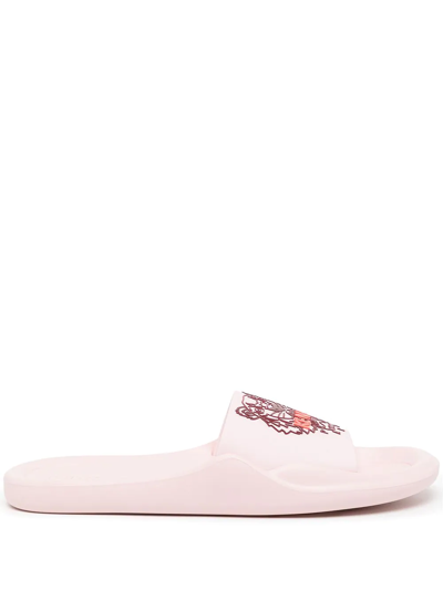 Shop Kenzo Tiger Head-print Slides In Pink