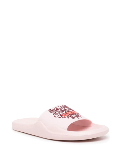 Shop Kenzo Tiger Head-print Slides In Pink