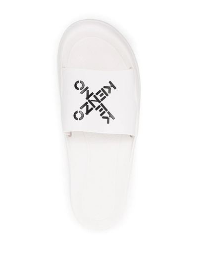 Shop Kenzo Logo-print Slides In White