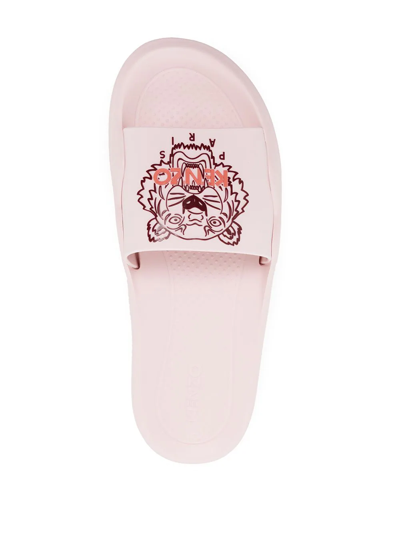 Shop Kenzo Tiger Head-print Slides In Pink