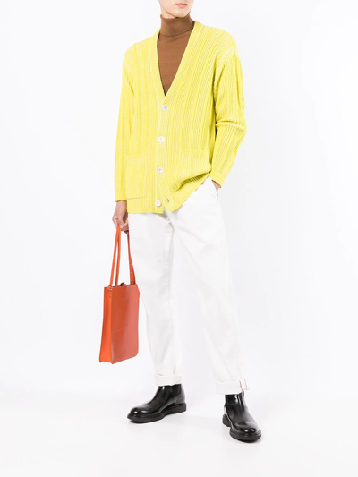 Shop Agnona Ribbed V-neck Cardigan In Yellow