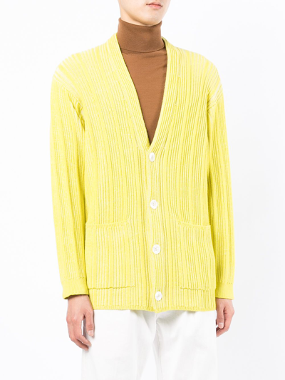 Shop Agnona Ribbed V-neck Cardigan In Yellow