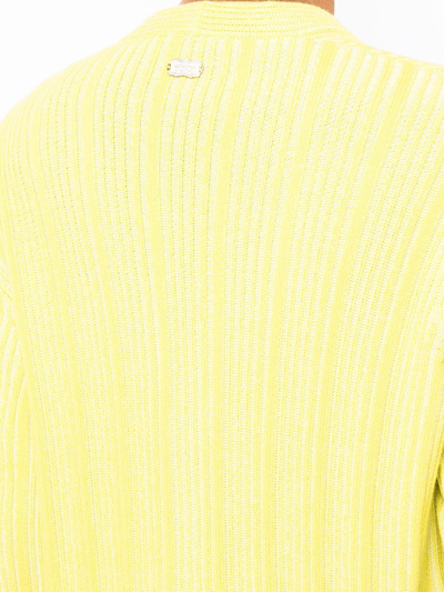 Shop Agnona Ribbed V-neck Cardigan In Yellow