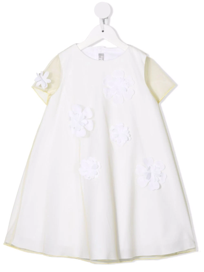 Shop Il Gufo Floral-appliqué Sheer-panelling Dress In Yellow