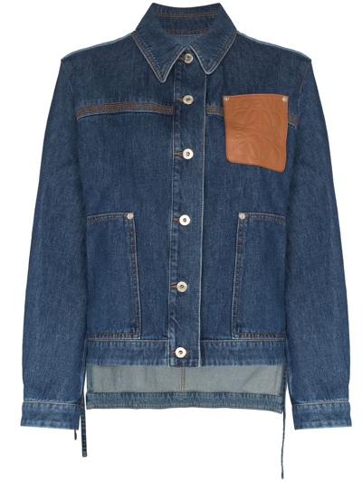 Shop Loewe Anagram Button-up Denim Jacket In Blue