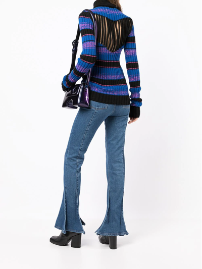Pre-owned Maison Margiela Striped Ribbed-knit Jumper In Blue