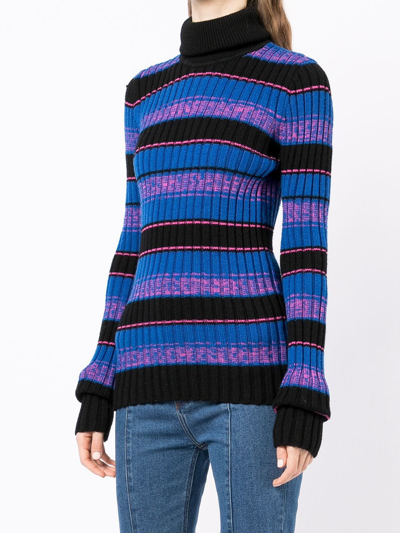 Pre-owned Maison Margiela Striped Ribbed-knit Jumper In Blue