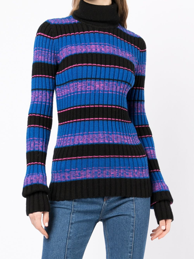 Pre-owned Maison Margiela Striped Ribbed-knit Jumper In Blue