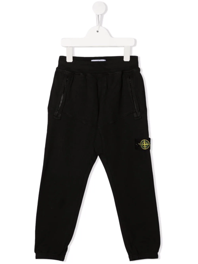 Shop Stone Island Junior Logo-patch Cotton Track Pants In Black
