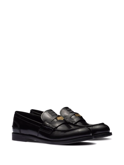 Shop Miu Miu Leather Penny Loafers In Black