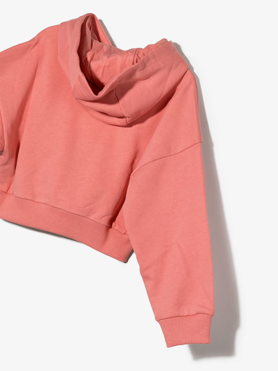 Shop Balmain Sequin-logo Cropped Hoodie In Rosa