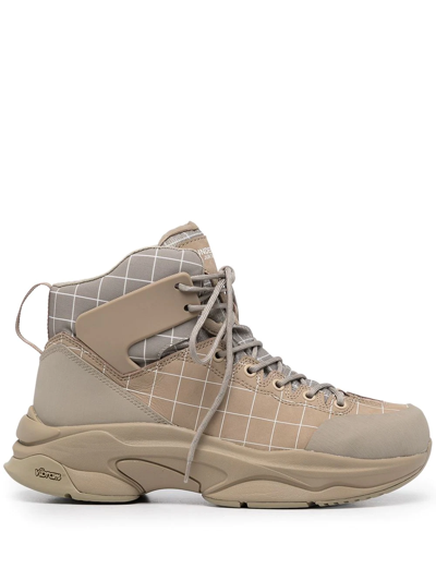 Undercover Checked Nubuck And Canvas Hiking Boots In Braun