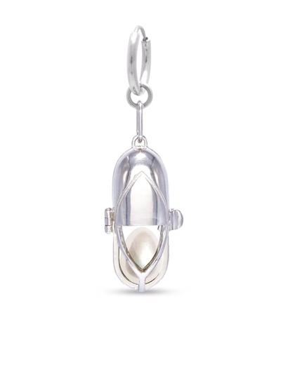 Shop Capsule Eleven Capsule-pearl-hoop Earring In Silver