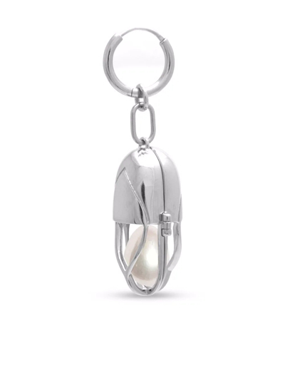 Shop Capsule Eleven Capsule-pearl-hoop Earring In Silver