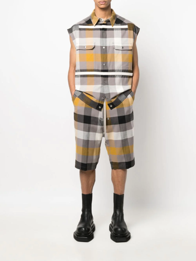 Shop Rick Owens Plaid-print Sleeveless Shirt In Grau