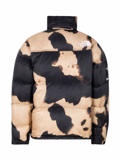 Shop Supreme X The North Face Nuptse Bleached Denim Print Jacket In Brown