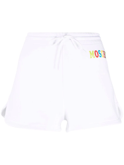 Shop Moschino Logo-print Drawstring Track Shorts In Weiss