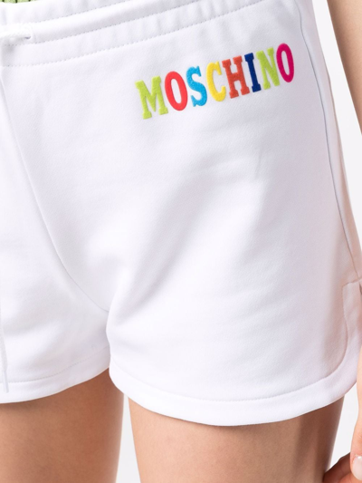 Shop Moschino Logo-print Drawstring Track Shorts In Weiss