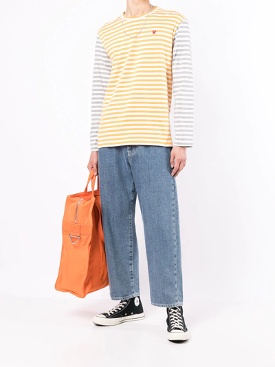 Shop Comme Des Garçons Play Striped Long-sleeve T-shirt In Orange