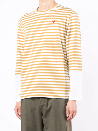 Shop Comme Des Garçons Play Striped Long-sleeve T-shirt In Braun