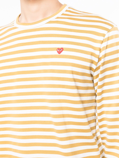 Shop Comme Des Garçons Play Striped Long-sleeve T-shirt In Braun