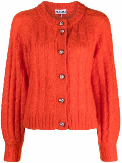 Shop Ganni Cable-knit Cardigan In Orange