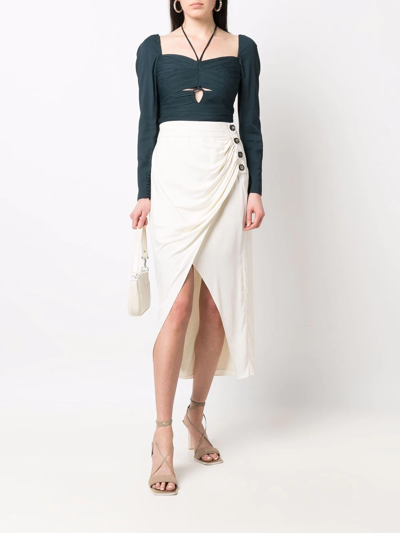 Self-portrait Slate Stretch Crepe Cut Top In Blue