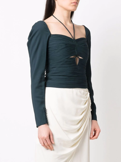 Self-portrait Slate Stretch Crepe Cut Top In Blue