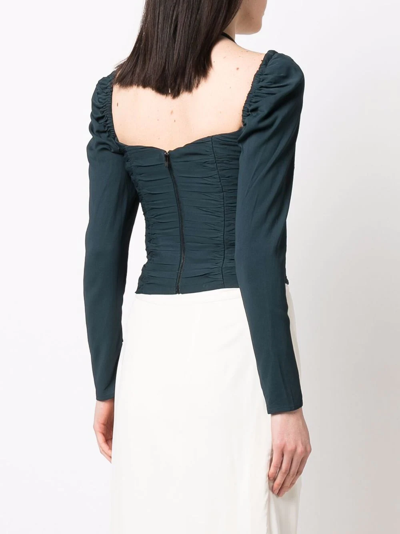 Self-portrait Slate Stretch Crepe Cut Top In Blue