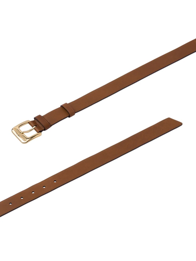 Miu Miu Cut-out Logo Leather Belt In Braun