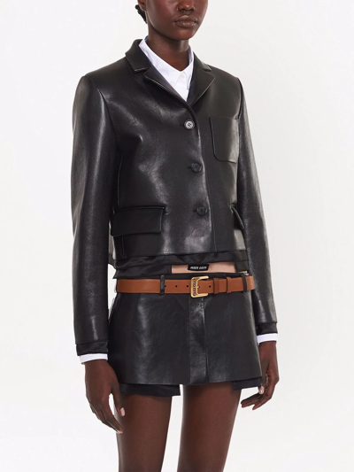 Miu Miu Cut-out Logo Leather Belt In Braun